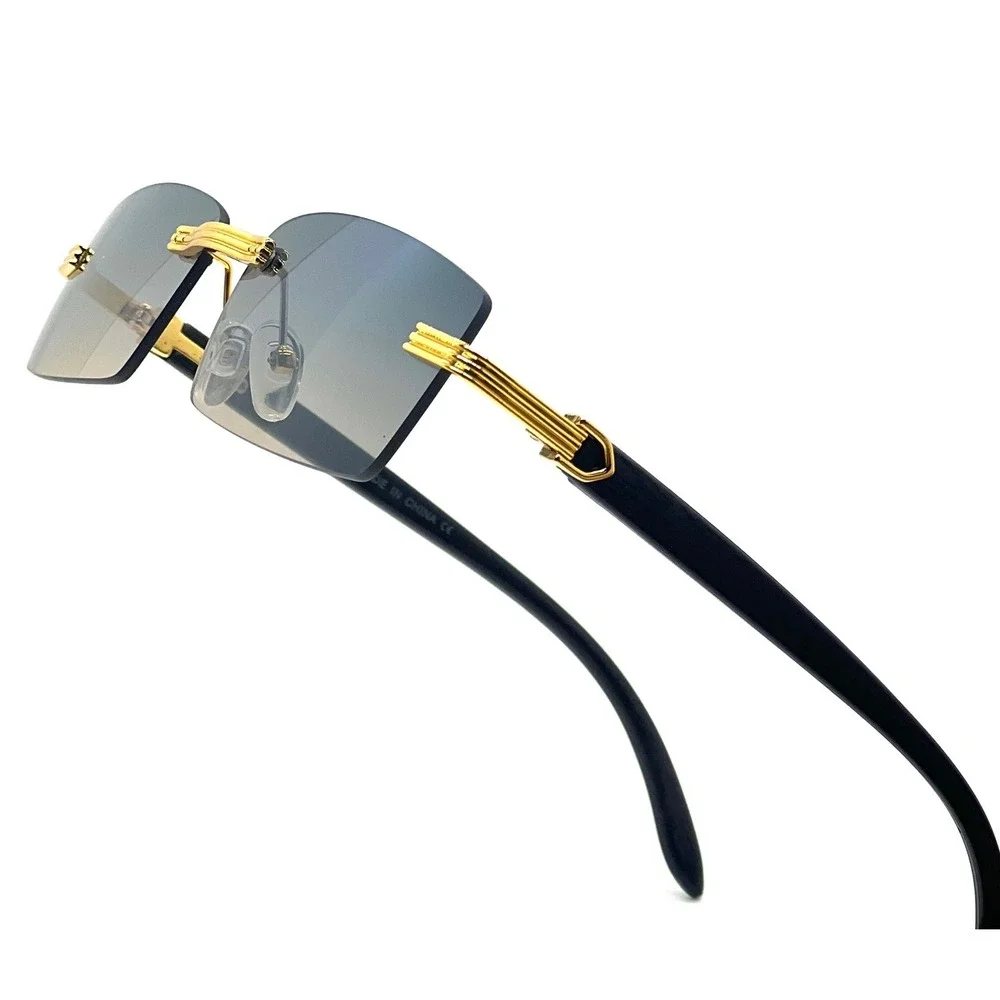 Frameless Rectangle Sunglasses Green Lens Gold Mens Fashion Shades Casual Lentes